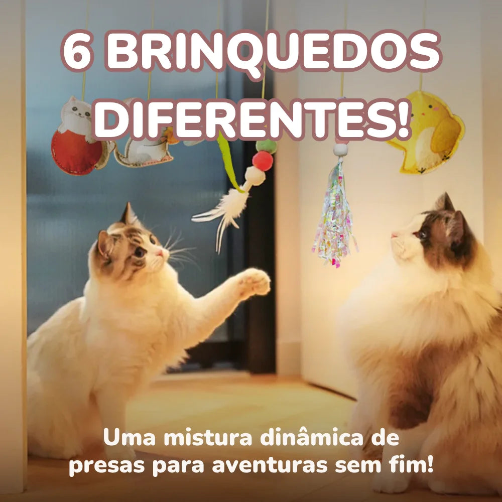 Kit 6 Brinquedos de Pendurar para Gatos – Enriquecimento Ativo com Base Adesiva
