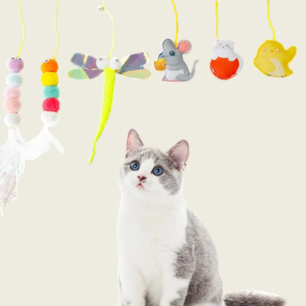 Kit 6 Brinquedos de Pendurar para Gatos – Enriquecimento Ativo com Base Adesiva