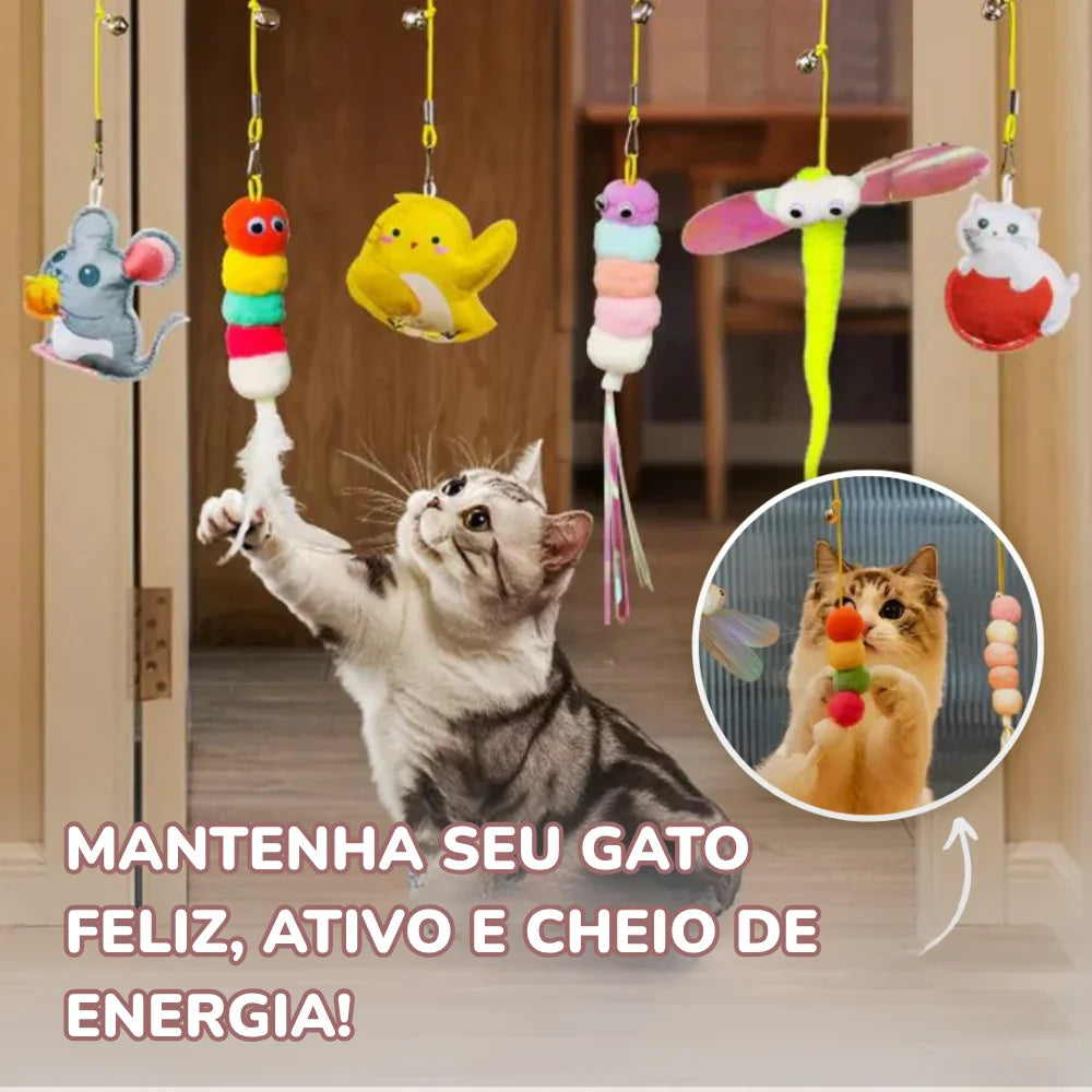Kit 6 Brinquedos de Pendurar para Gatos – Enriquecimento Ativo com Base Adesiva