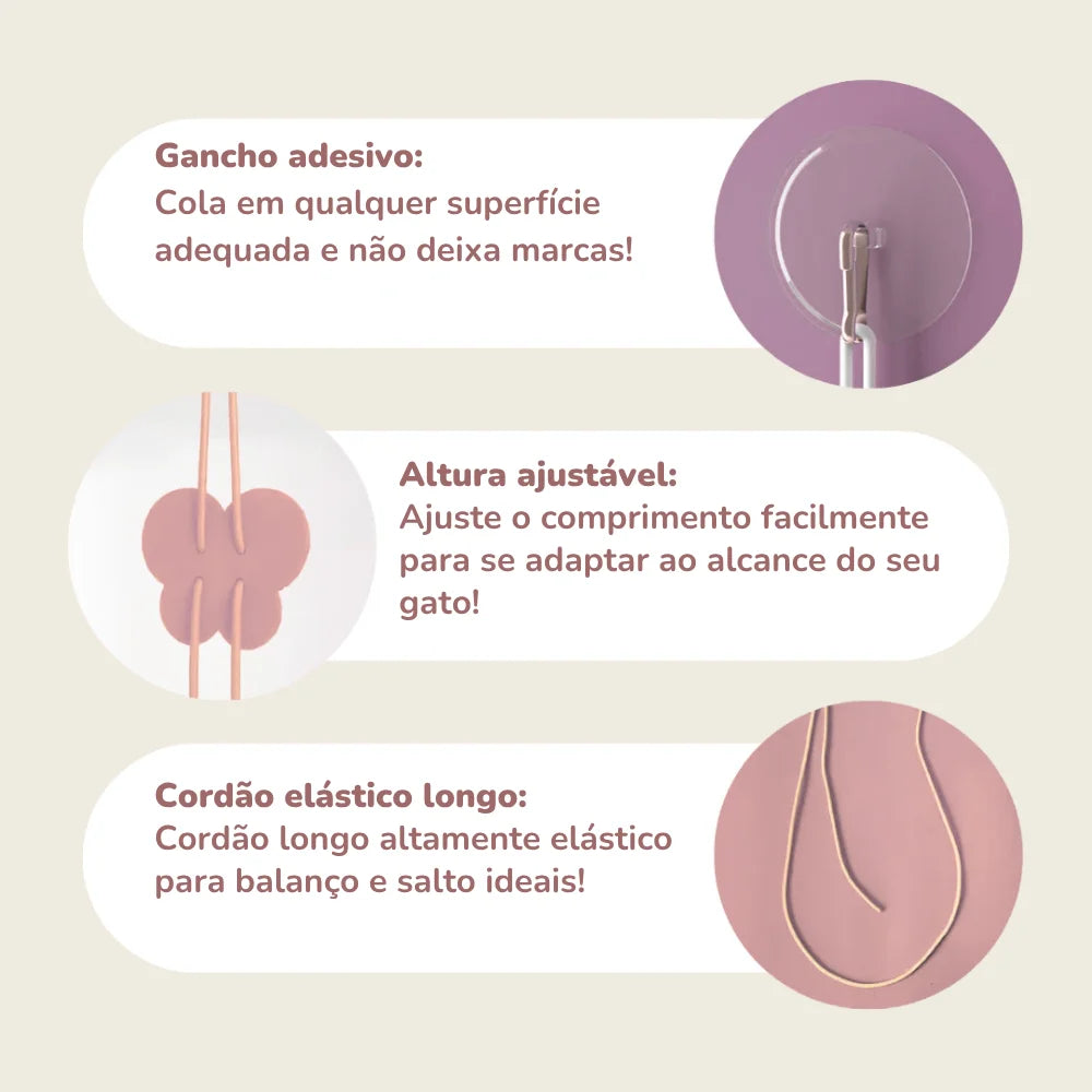 Kit 6 Brinquedos de Pendurar para Gatos – Enriquecimento Ativo com Base Adesiva