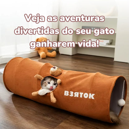 Túnel Dobrável com Bola Interativa para Gatos Bertok | Ideal para Instinto de Tocaia e Exploração