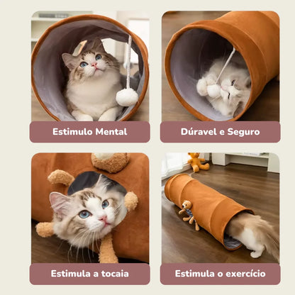 Túnel Dobrável com Bola Interativa para Gatos Bertok | Ideal para Instinto de Tocaia e Exploração
